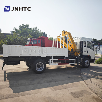 HOWO পণ্যসম্ভার বহনকারী ক্রেন ট্রাক 290HP বেল্ট সিঁড়ি 5 টন রেলবোর্ড ফ্ল্যাট প্লেট পণ্যসম্ভার ট্রাক