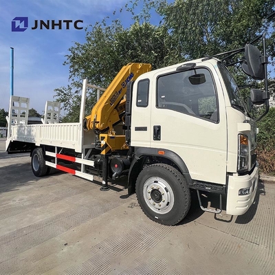 HOWO কার্গো কার্গো ট্রাক মাউন্টেড ক্রেন ট্রাক 290HP 5 টন রেলবোর্ড ফ্ল্যাট প্লেট কার্গো ট্রাক